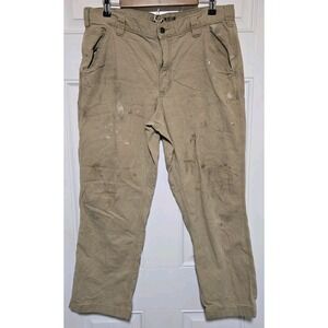 Carhartt Pants Workwear Mens Size 36x30 Tan Beige Very Distressed Paint